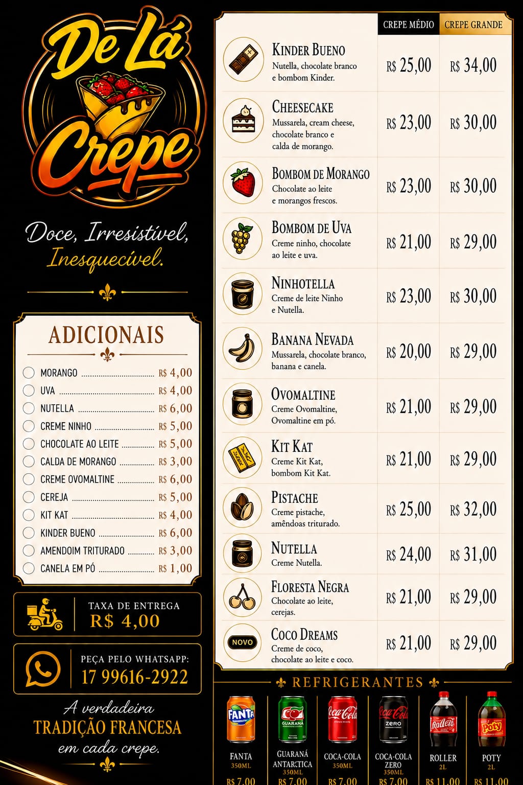 Cardápio crepes doces