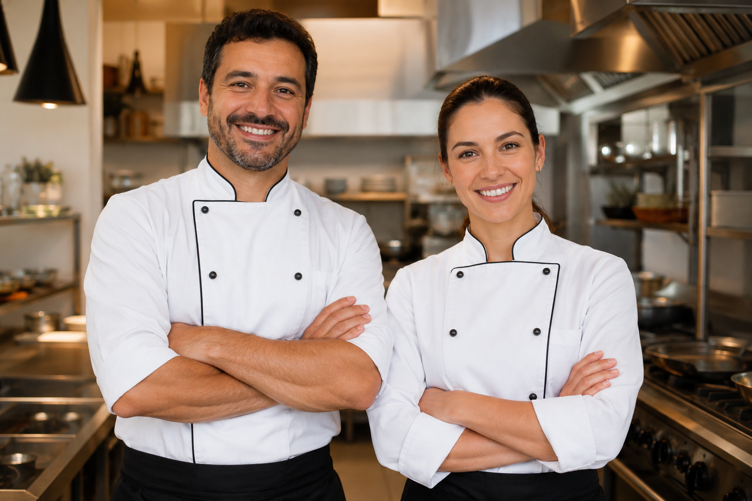 Chefes da casa na cozinha